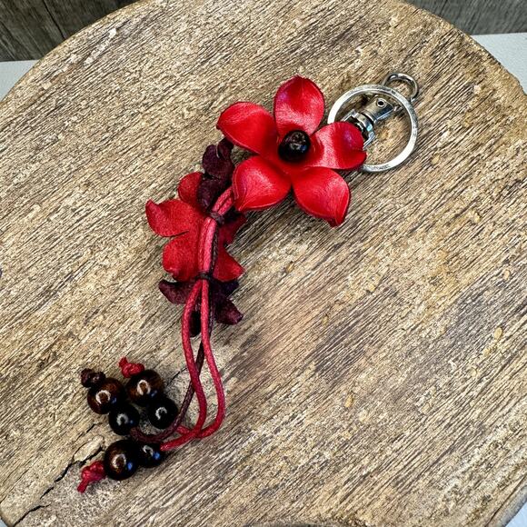 Leather Flower Purse Charm Genuine Leather Bag Charm NEW FAST SHIP - Picture 3 of 7